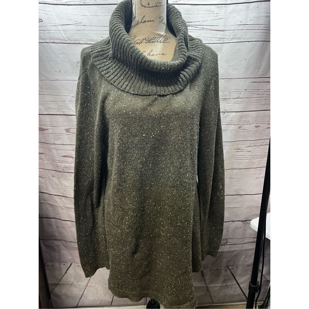 APT 9 Womens XL Cowl Neck Sweater Tunic Knit Metallic Speckled Olive Green‎